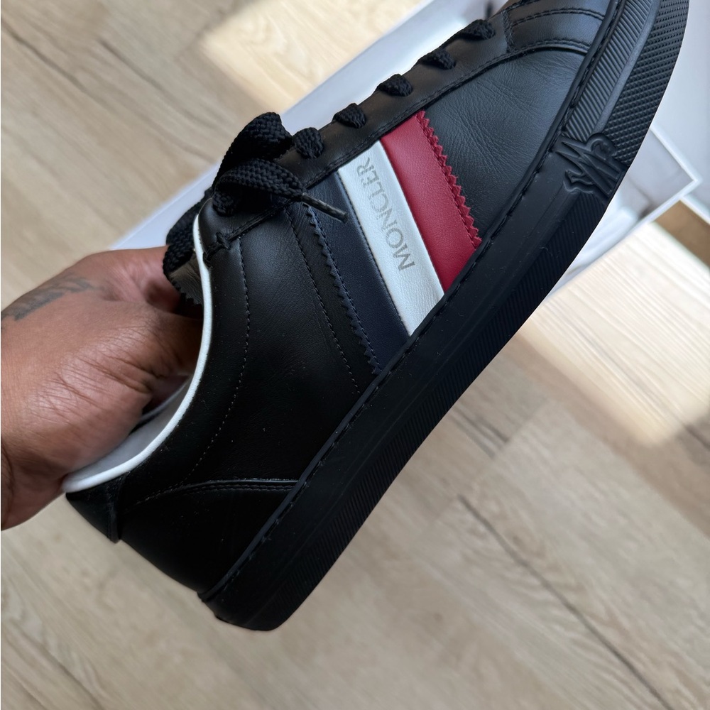 Moncler Black Sneakers with Red and Blue Stripes